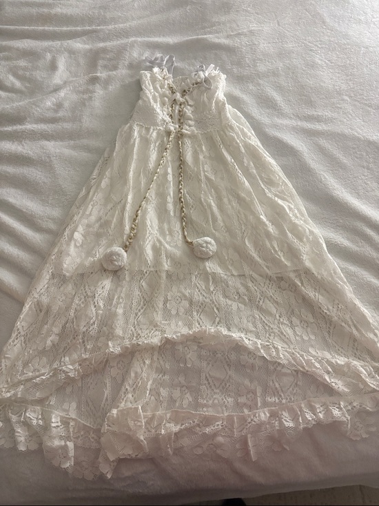 Dresses & Skirts - Girls Ivory Lace High-Low Dress with Pom Tie Detail